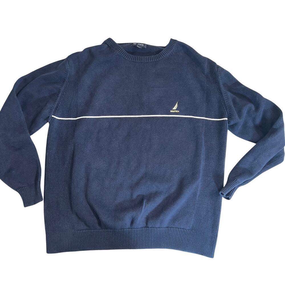 Vintage Nautica Navy blue coastal preppy knit pull over sweater size large